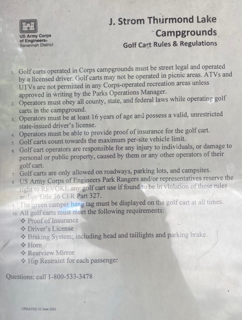 Ridge Road Campground Golf Cart rules 