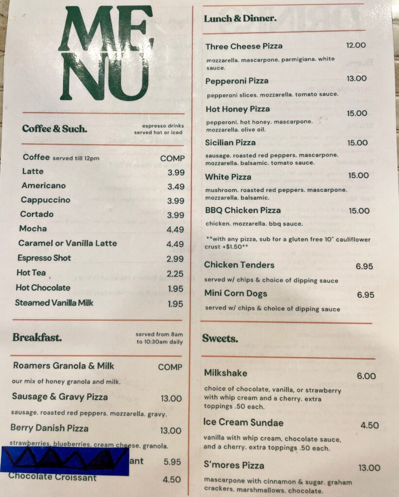 Roamstead Smoky Mountains Campground Menu